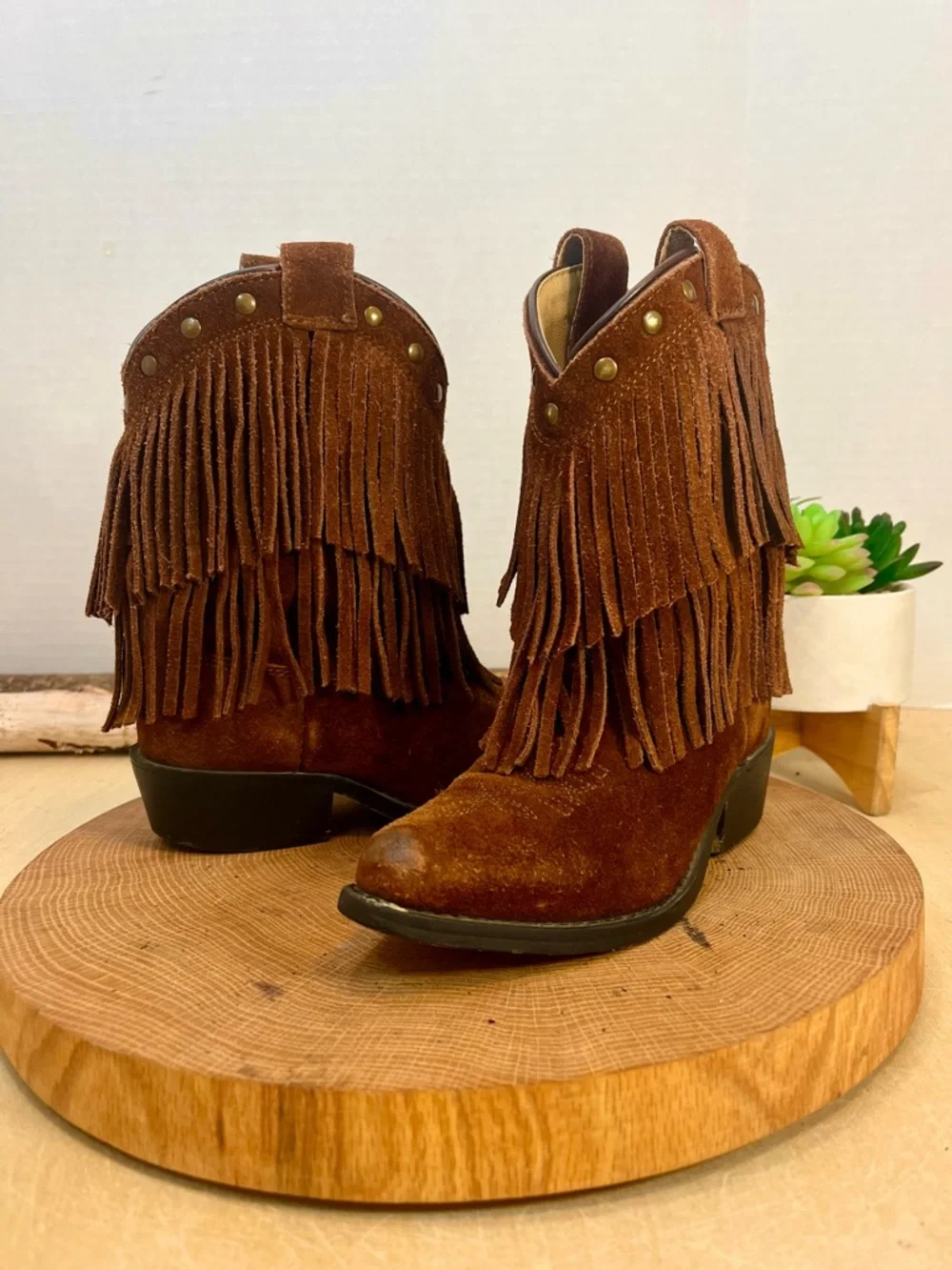 Shyanne Kids Brown Suede Fringe Western Cowboy Boots Size 12D